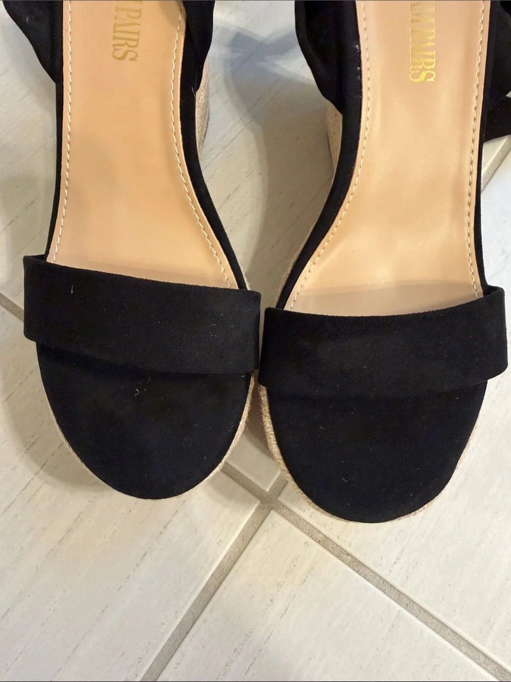 Dream Pairs Black Suede Wrap-Ankle Wedge Sandals